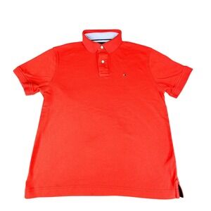 Tommy Hilfiger Polo Shirt sz M Men Bright Red Preppy Cotton LOGO‎ Short Sleeve